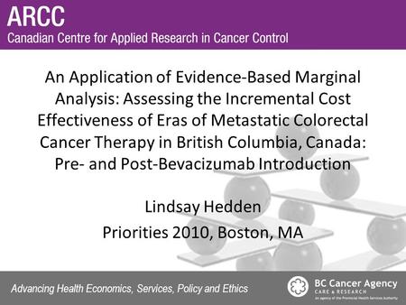 Advancing Health Economics, Services, Policy and Ethics An Application of Evidence-Based Marginal Analysis: Assessing the Incremental Cost Effectiveness.