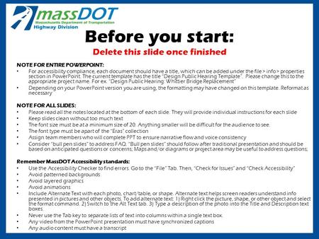 Before you start: Delete this slide once finished NOTE FOR ENTIRE POWERPOINT: For accessibility compliance, each document should have a title, which can.
