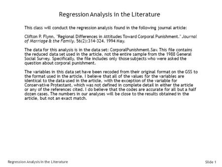 Regression Analysis in the Literature