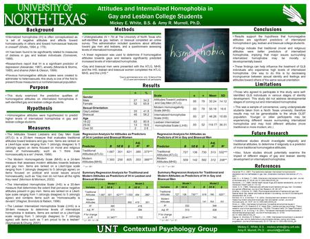 Background Internalized homophobia (IH) is often conceptualized as “a set of negative attitudes and affects toward homosexuality in others and toward homosexual.