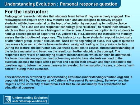 Understanding Evolution : Personal response question