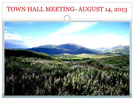 TOWN HALL MEETING- AUGUST 14, 2013. 1. MAYOR’S WELCOME 4:30 PM 2.PETER PALMEDO, STEERING COMMITTEE CHAIRMAN 3.PUBLIC INPUT QUESTIONS WITH VOTING PADDLE.