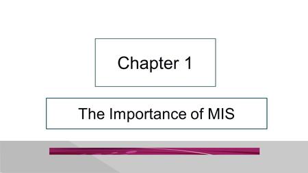 Chapter 1 The Importance of MIS.