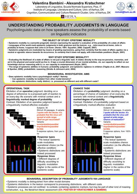 UNDERSTANDING PROBABILITY JUDGMENTS IN LANGUAGE Psycholinguistic data on how speakers assess the probability of events based on linguistic indicators OPERATIONAL.