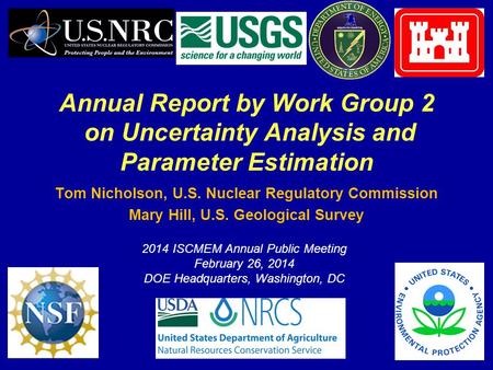 1 Annual Report by Work Group 2 on Uncertainty Analysis and Parameter Estimation Tom Nicholson, U.S. Nuclear Regulatory Commission Mary Hill, U.S. Geological.