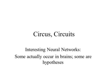 Circus, Circuits Interesting Neural Networks: Some actually occur in brains; some are hypotheses.