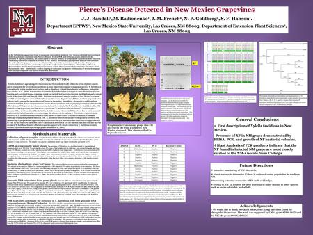 Abstract In the fall of 2006, grapevines from two separate vineyards in Southern New Mexico exhibited leaf scorch and dieback symptoms consistent with.