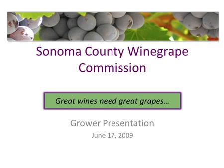 Sonoma County Winegrape Commission Grower Presentation June 17, 2009 Great wines need great grapes…