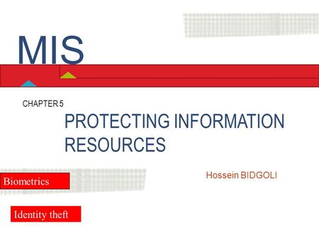 MIS PROTECTING INFORMATION RESOURCES Biometrics Identity theft