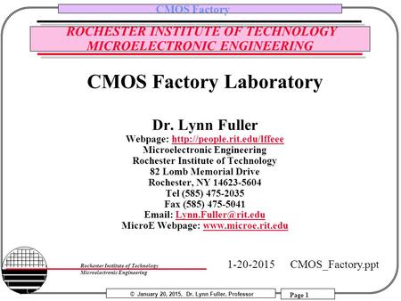 ROCHESTER INSTITUTE OF TECHNOLOGY MICROELECTRONIC ENGINEERING