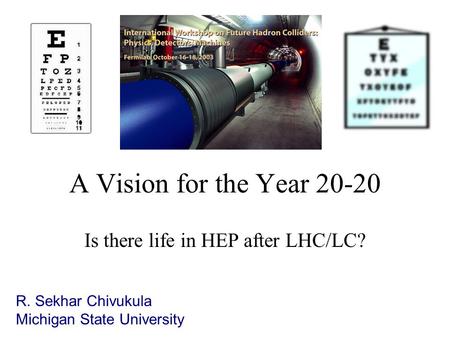 A Vision for the Year 20-20 Is there life in HEP after LHC/LC? R. Sekhar Chivukula Michigan State University.