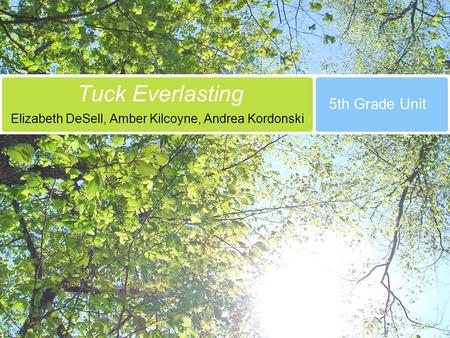 Tuck Everlasting Elizabeth DeSell, Amber Kilcoyne, Andrea Kordonski 5th Grade Unit.