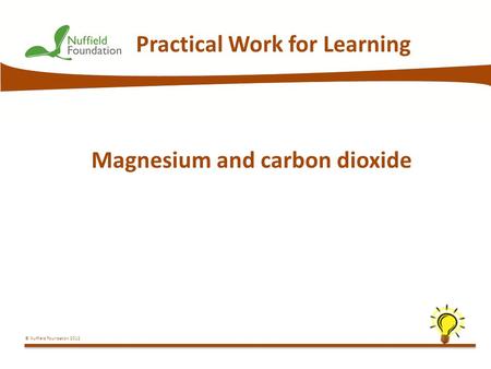 © Nuffield Foundation 2012 Practical Work for Learning Magnesium and carbon dioxide.