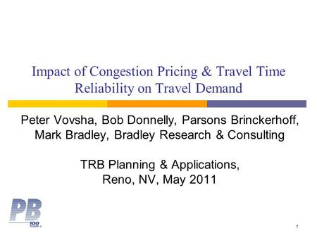 Peter Vovsha, Bob Donnelly, Parsons Brinckerhoff,