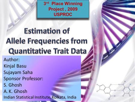 3 rd Place Winning Project, 2009 USPROC Author: Kinjal Basu Sujayam Saha Sponsor Professor: S. Ghosh A.K. Ghosh Indian Statistical Institute, Kolkata,