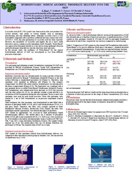 HYDRODYNAMIC SODIUM ASCORBYL PHOSPHATE DELIVERY INTO THE SKIN F. Pirot 1, V. Gaillard 1, V. Faivre 1, J-P. Devidal 2, F. Falson 1 1 :Laboratoire de Recherche.