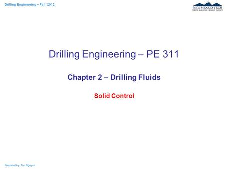 Chapter 2 – Drilling Fluids