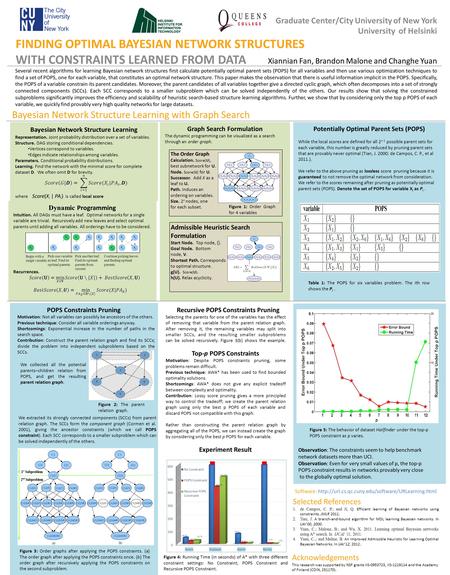 Graduate Center/City University of New York University of Helsinki FINDING OPTIMAL BAYESIAN NETWORK STRUCTURES WITH CONSTRAINTS LEARNED FROM DATA Xiannian.