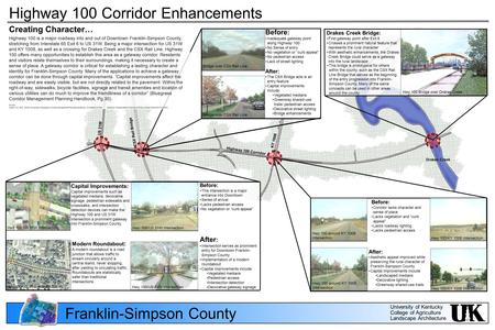 University of Kentucky College of Agriculture Landscape Architecture Franklin-Simpson County Before : Inadequate gateway point along Highway 100 No Sense.