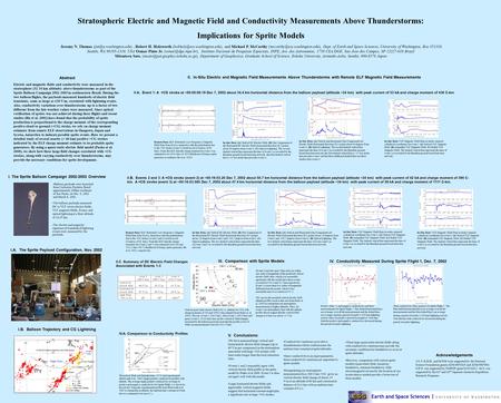 Stratospheric Electric and Magnetic Field and Conductivity Measurements Above Thunderstorms: Implications for Sprite Models Jeremy N. Thomas