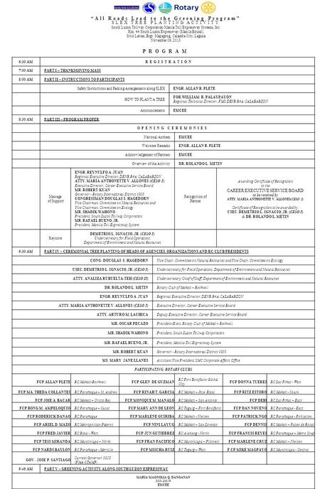 6:30 AM REGISTRATION 7:00 AMPART I – THANKSGIVING MASS 8:00 AMPART II – INSTRUCTIONS TO PARTICIPANTS Safety Instructions and Parking Arrangements along.