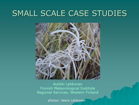 SMALL SCALE CASE STUDIES Aulikki Lehkonen Finnish Meteorological Institute Regional Services, Western Finland photos: Veera Lehkonen.