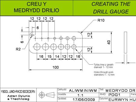 CREU Y MEDRYDD DRILIO CREATING THE DRILL GAUGE.