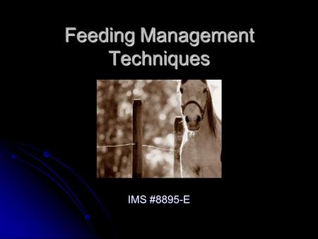 Feeding Management Techniques IMS #8895-E. Objectives Discuss the concept of group feeding for horses Discuss the concept of group feeding for horses.