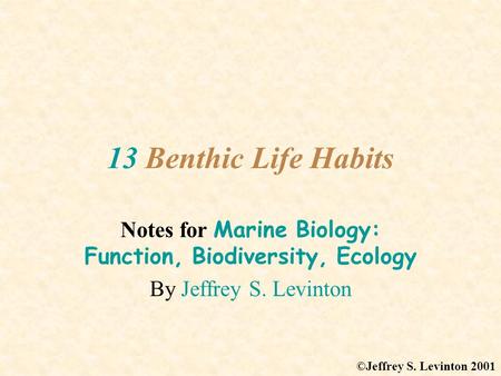 13 Benthic Life Habits Notes for Marine Biology: Function, Biodiversity, Ecology By Jeffrey S. Levinton ©Jeffrey S. Levinton 2001.