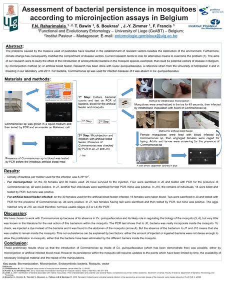 Assessment of bacterial persistence in mosquitoes according to microinjection assays in Belgium F.N. Raharimalala 1, 2, T. Bawin 1, S. Boukraa 1, J.-Y.