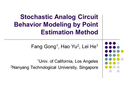 Stochastic Analog Circuit Behavior Modeling by Point Estimation Method