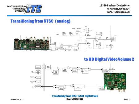 Transitioning From NTSC to SDI Digital Video Copyright ITS 2013 Sheet 1 19360 Business Center Drive Northridge, CA 91324 www.ITSamerica.com October 24,2013.