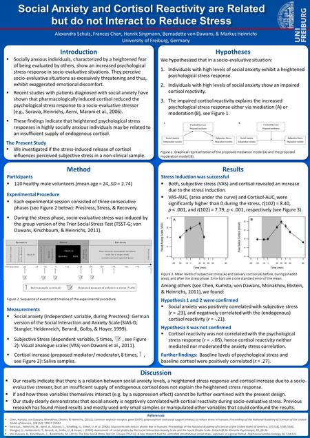 Alexandra Schulz, Frances Chen, Henrik Singmann, Bernadette von Dawans, & Markus Heinrichs Social Anxiety and Cortisol Reactivity are Related but do not.