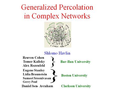 Daniel ben -AvrahamClarkson University Boston Universtiy Reuven Cohen Tomer Kalisky Alex Rozenfeld Bar-Ilan University Eugene Stanley Lidia Braunstein.