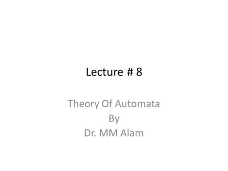 Theory Of Automata By Dr. MM Alam