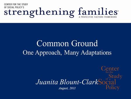 Common Ground One Approach, Many Adaptations Juanita Blount-Clark August, 2011.