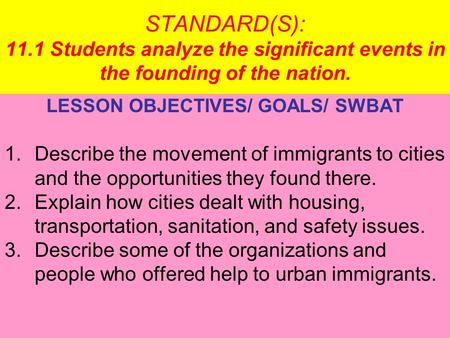 LESSON OBJECTIVES/ GOALS/ SWBAT