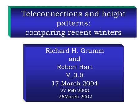 Teleconnections and height patterns: comparing recent winters Richard H. Grumm and Robert Hart V_3.0 17 March 2004 27 Feb 2003 26March 2002.