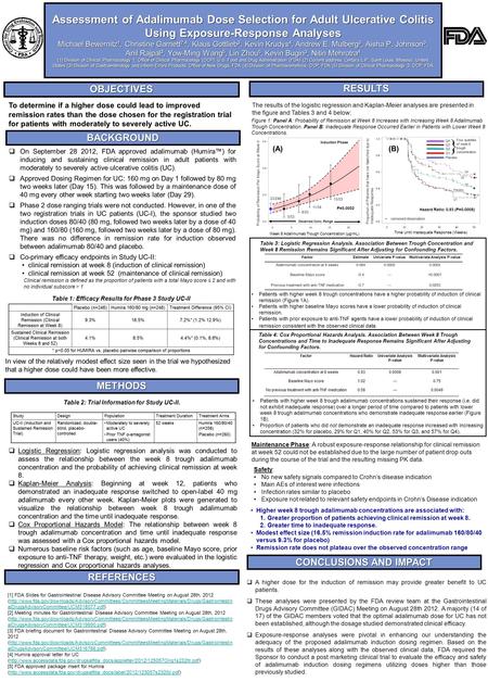 Assessment of Adalimumab Dose Selection for Adult Ulcerative Colitis Using Exposure-Response Analyses Michael Bewernitz1, Christine Garnett2,4, Klaus Gottlieb3,