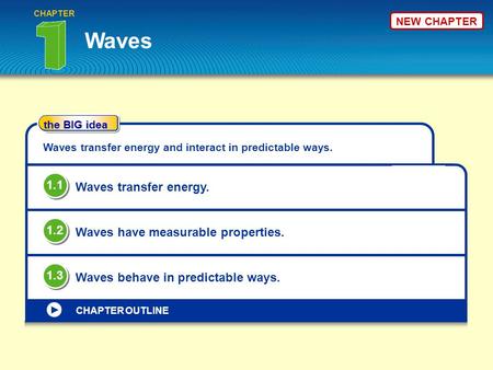 Waves 1.1 Waves transfer energy. 1.2 Waves have measurable properties.