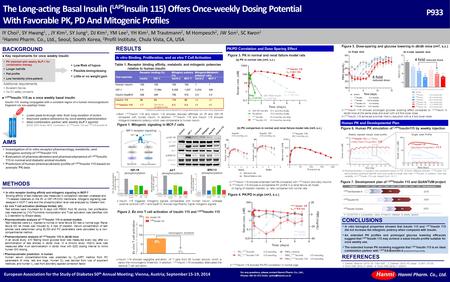 European Association for the Study of Diabetes 50 th Annual Meeting; Vienna, Austria; September 15-19, 2014 For any questions, please contact Hanmi Pharm.