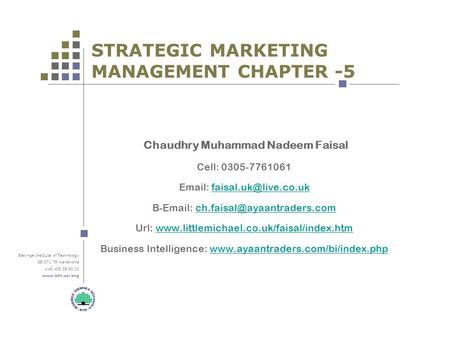 STRATEGIC MARKETING MANAGEMENT CHAPTER -5