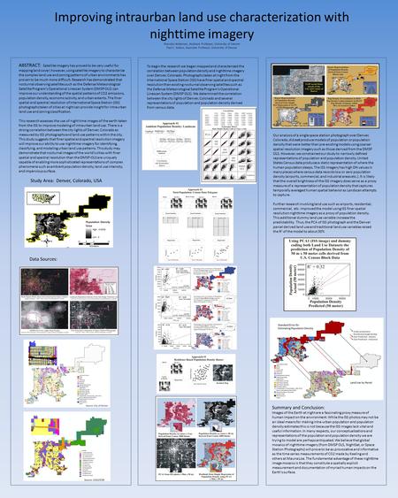 Improving intraurban land use characterization with nighttime imagery Sharolyn Anderson, Assistant Professor, University of Denver Paul C. Sutton, Associate.