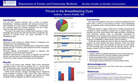 Thrush in the Breastfeeding Dyad Authors: Tasnim Khalife, MD Department of Family and Community Medicine Healthy Families in Healthy Communities Introduction.