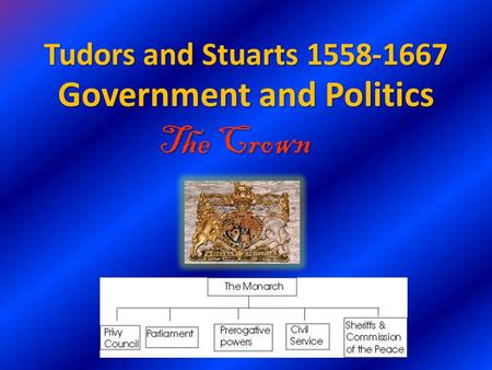 Tudors and Stuarts 1558-1667 Government and Politics The Crown.