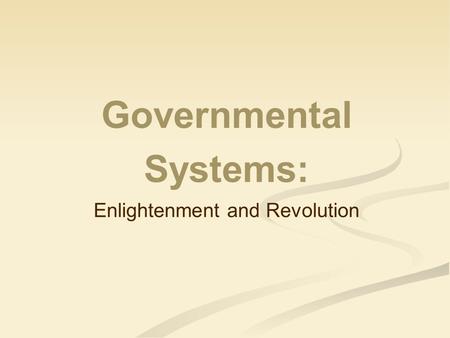 Governmental Systems: