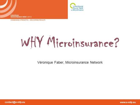 WHY Microinsurance? Véronique Faber, Microinsurance Network.