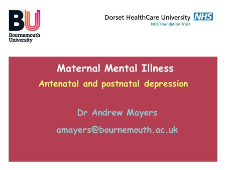 Maternal Mental Illness Antenatal and postnatal depression Dr Andrew Mayers