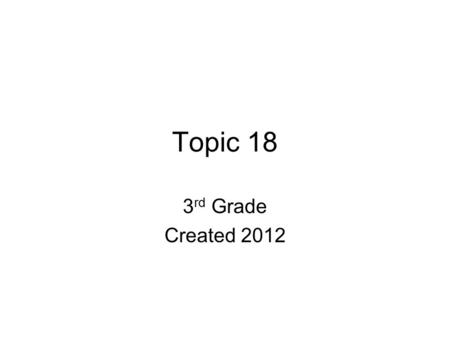 Topic 18 3 rd Grade Created 2012. Volume 18-1 You have already learned how to measure the area of plane (2-D) figures. Today you will learn how to measure.