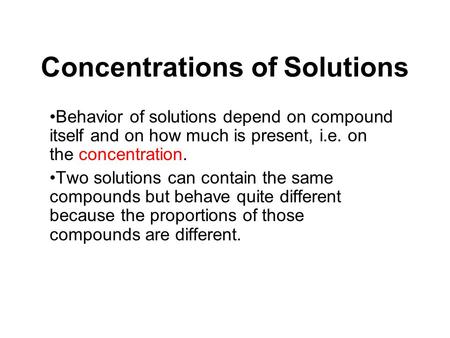 Concentrations of Solutions